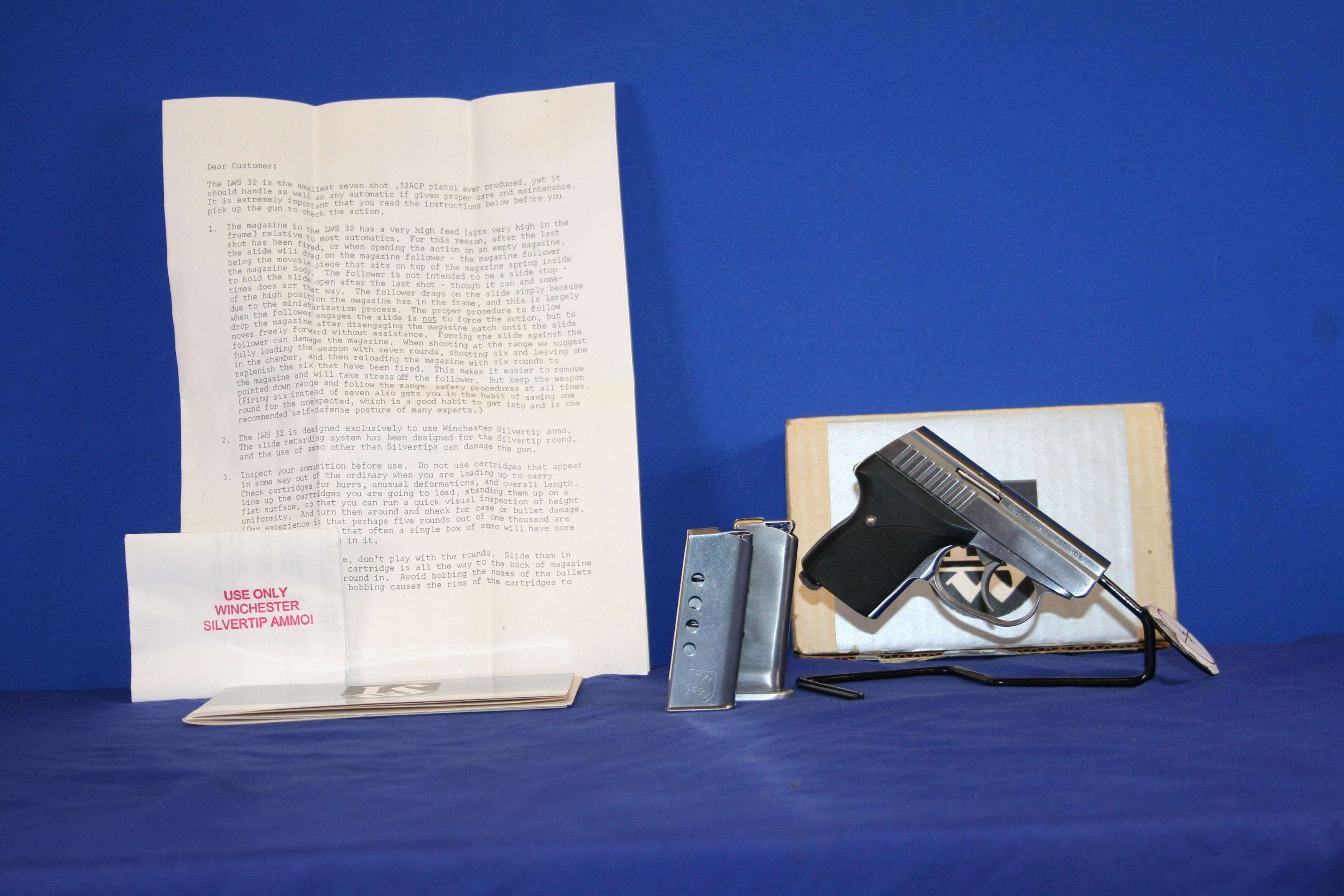 Seecamp LWS 32.ACP, 2.25" Barrel. SN# 019662, with two Magazines. Like New In Box. OK for CA