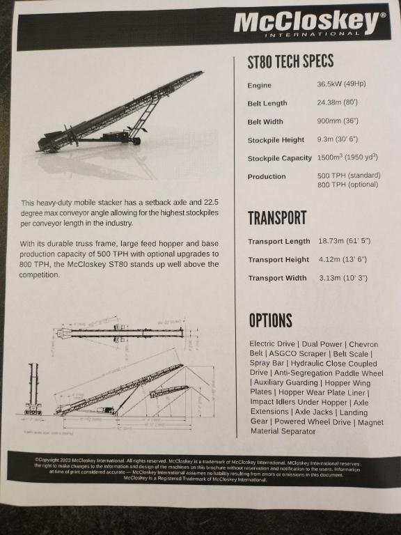 2019 Mccloskey St80 Stacker
