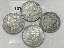 4 X $ 1891-S, 91-O, 99-O, 00-O Morgan Dollars