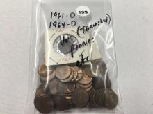 1961-D, 64-D Lincoln Cents, UNC (Tarnished)