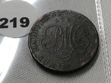 1791 British Half Penny Company Coin