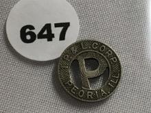 I. P. & L. Corp Peoria Transit Token