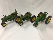 Lot of 3, Ertl 1/16 Scale, (2) John Deere A, (1) John Deere B Tractors