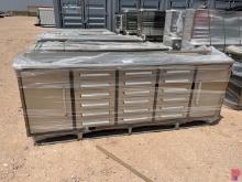 9.5'L X 2'W X 3'H STAINLESS STEEL TOOLBOX W/ (18) DRAWERS & (2) CABINETS