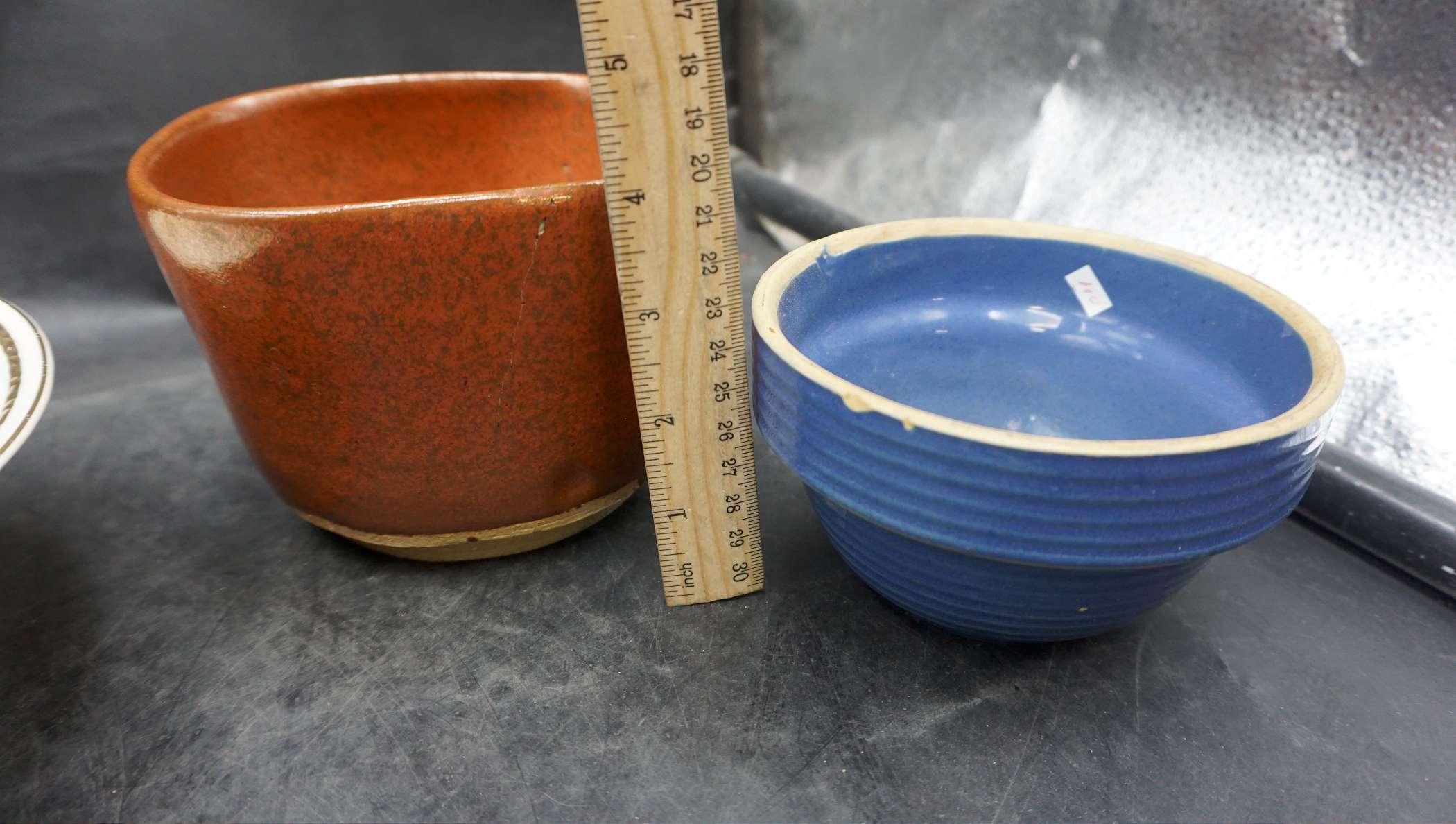 Stoneware Bowl, Planter & Bowls (Some Cracks & Chips)