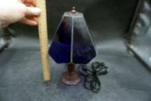 Small Lamp W/ A Blue Glass Shade