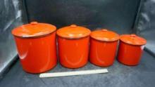 4 - Enamel Kitchen Canisters (Some Paint Chipping On Inside)