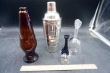 Cocktail Mixer, Glass Bottle & 2 Glass Bells