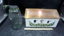 Glass Jar & Wooden Box W/ Mugs