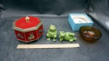 Frog Shakers, Trinket Container, Imperial Glass Bowl