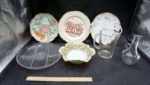 Decorative Plates, Divided Glass Dish, Ruffle Bowl, Glass Pitcher & Pourer