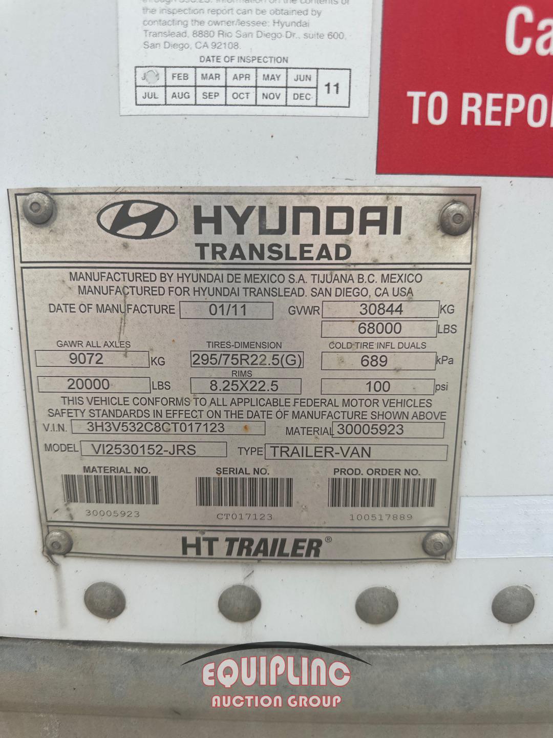 2012 HYUNDAI TRANSLEAD VI2530152-IRS  53FT DRY VAN TRAILER WITH ROLL UP DOOR