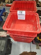 Assorted empty red bins (sold lot of 6)