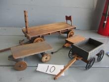 4 PIECES HOMEMADE WOOD FLATBED WAGONS