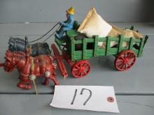 CAST 4 HORSES W/ WAGON, CARGO IN BED