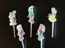 5 Vintage Disney Characters Cake Candle Holders Plastic Mickey, Minnie, Pluto, Goofy, Donald