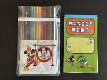 12 Unused Mickey Mouse Club Colored Pencils With a Mascot Memo Writing Pad with Donald and Mickey