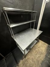 48"W x 30"D All S/S Work Table w/48"x12" Double S/S Overshelves