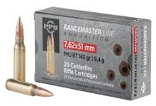 PPU PPRM762 Rangemaster Rifle 7.62x51mm NATO 145 gr Full Metal Jacket BoatTail FMJBT 20 Per Box