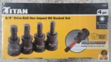 Titan 44101 4pc 3/4" Drive SAE Hex Impact Bit Socket Set, 6pt. (3/4", 11/16", 5/8" & 9/16")...