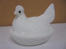 Vintage Challinor Milk Glass Hen on Nest