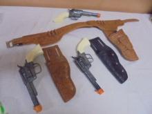 Group of 3 Vintage Toy Cap Guns & Holsters