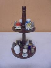 Thimble Collection on Wooden Stand