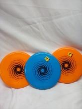 Qty 3 Frisbees. Orange & Blue.