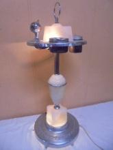 Art Deco Slag Glass Chrome Lighted Smokers Stand