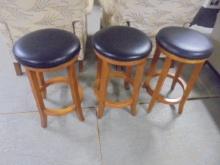 Set of 3 Matching Padded Top Wood Stools