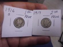 1916 S Mint & 1917 Silver Mercury Dimes