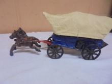 Vintage Cast Iron Covered Wagon w/ Team of Horses