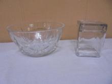 Beautiful Lead Crystal Bowl & Square Glass Covered Jar