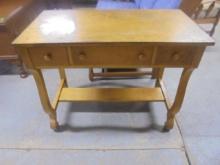 Small Antique Solid Wood 3 Drawer Library Table