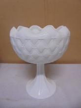 Vintage Indiana Milk Glass Duette Diamond Star Quilted Pedistal Compote