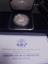 2002 US Military Academy Bicentennial Proof Silver Dollar