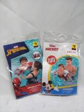 2 Pairs of Ages 3-6 Inflattable Arm Bands- Marvel Spiderman, Disney Jr Mickey