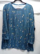 Blue & gold floral long sleeved blouse, 4x