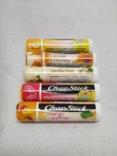 5Pc Chapstick Lot- Mango Sunrise, Van. Mint, Clover Honey, Straw. Ice Pop, P&C