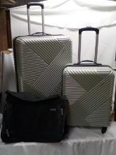 American Tourist 3Pc Travel Luggage Set- 2 Rolling Hard Cases, 1 Soft Side Duffle