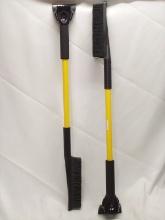 Pair of Yellow 32” Straight Bar Handle Ice Brushes w/ Scrapers