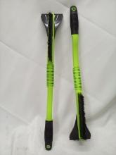 Pair of Green 23” Ergonomic Handle Ice Brushes w/ Scrapers