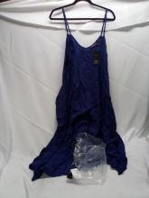 Auxo Blue Large Womens V-Neck Drape Style Dress w/ Pockets