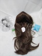 20” Rich Brown w/ Silver Highlights Curtain Bang Wig w/ Cap