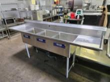 90 in. Stainless Steel 3 Compartment Sink