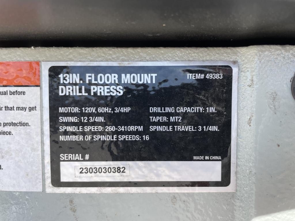 Klutch 13in Floor Mount Drill Press