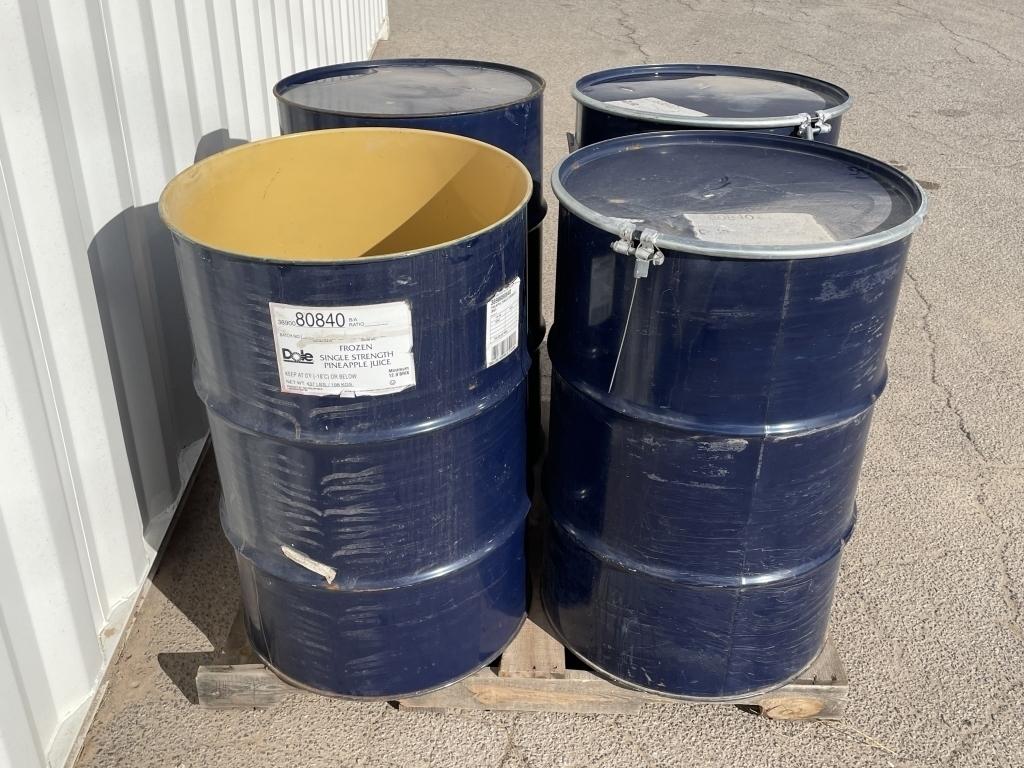 (4)pcs - 50 GAL Food Grade Blue Steel Drums