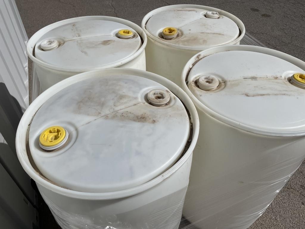 (4)pcs - 55 GAL Food Grade White Plastic Drums