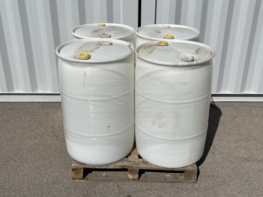 (4)pcs - 55 GAL Food Grade White Plastic Drums