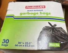 6 BOXES OF 30 EACH BLACK OUTDOOR GARBAGE BAGS, 26 x 32.5 INCH
